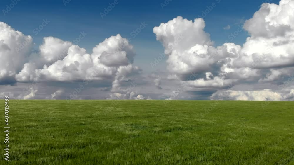 Green grass blue sky clouds windows theme awesome summer drone landscape shot Green grass blue sky clouds windows theme awesome summer drone landscape shot