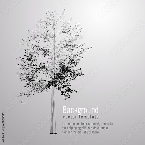 Wireframe mesh image of tree. Low poly background. Composed of polygon. Illustration consists of lines, dots and shapes. Wireframe connection structure. Eco vector