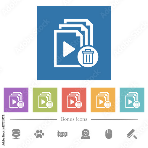 Delete entire playlist flat white icons in square backgrounds