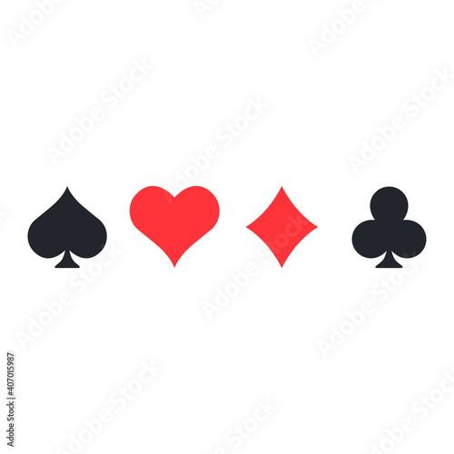 Playing card suits icon set. Casino symbols. Vector illustration isolated on white.