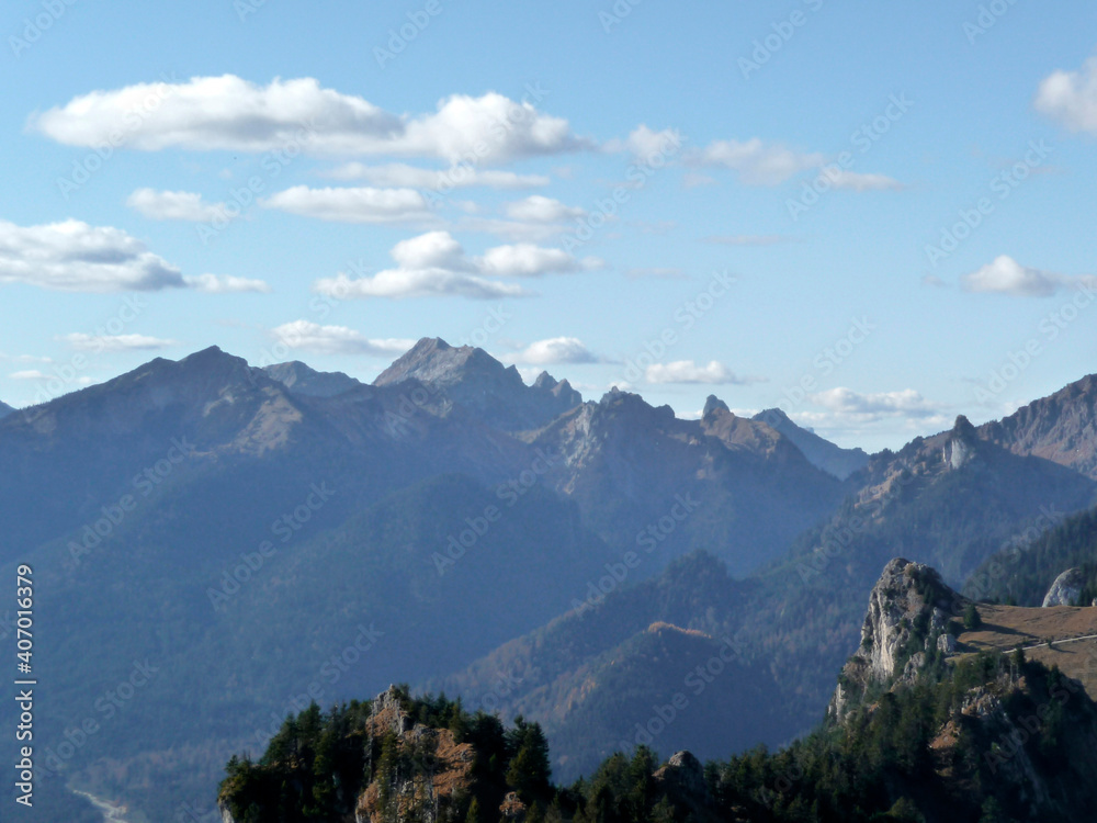 Mountain hiking tour to Sonnenberg mountain ridge, Bavaria, Germany