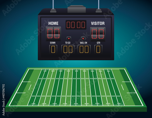 american football camp with yards and scoreboard
