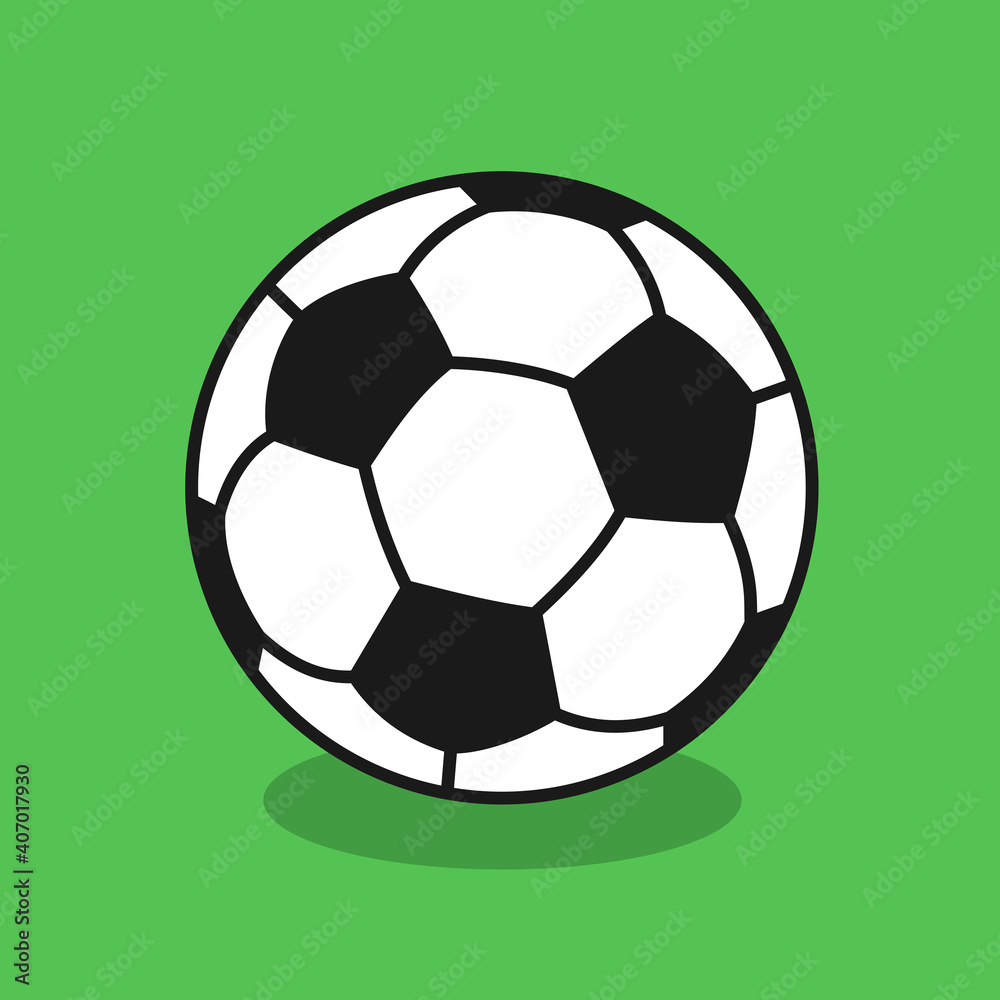 Obraz premium Football and soccer ball. Vector illustration on plain green background.