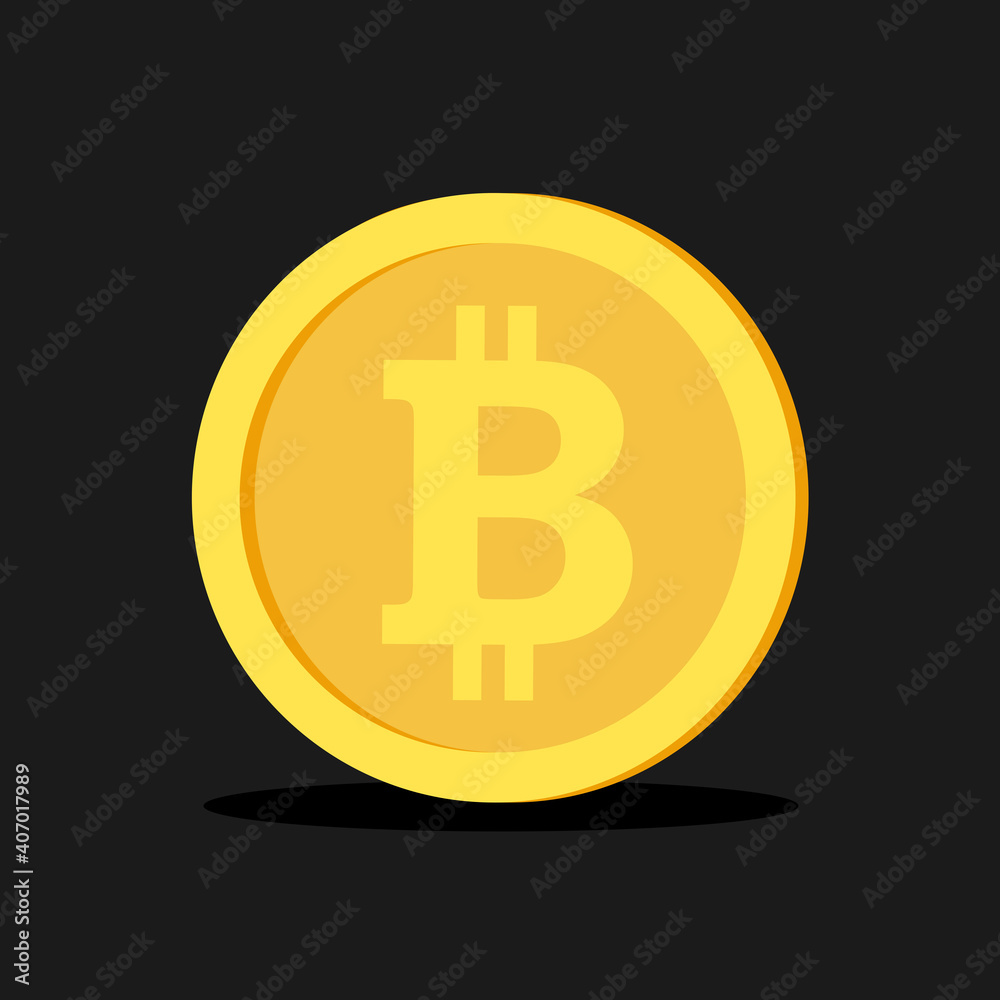 Gold and yellow coin with Bitcoin symbol - cryptocurrency and crypto currency as cash and means of payment. Vector illustration isolated on black. Gold and yellow coin with Bitcoin symbol - cryptocurrency and crypto currency as cash and means of payment. Vector illustration isolated on black.