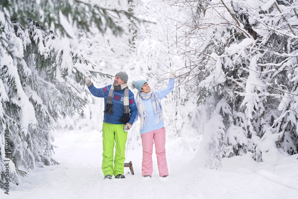 Seniorenpaar genießt den Winterausflug