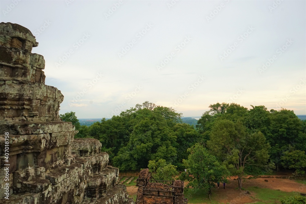 Phnom Bakheng Temple and aerial view from the temple in Siem Reap, Cambodia, Ancient Khmer architecture. Phnom Bakheng Temple and aerial view from the temple in Siem Reap, Cambodia, Ancient Khmer architecture.