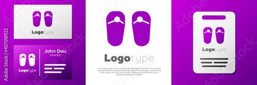 Logotype Flip flops icon isolated on white background. Beach slippers sign. Logo design template element. Vector.