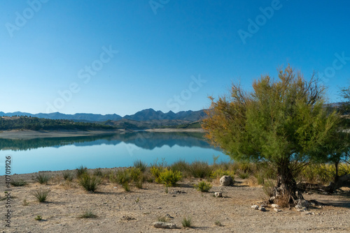 View on a beautiful mountain lake in Andalusia in Spain