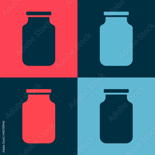 Pop art Glass jar with screw-cap icon isolated on color background. Vector.