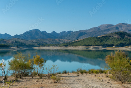 View on a beautiful mountain lake in Andalusia in Spain