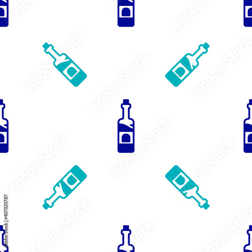 Blue Bottle of wine icon isolated seamless pattern on white background. Vector.