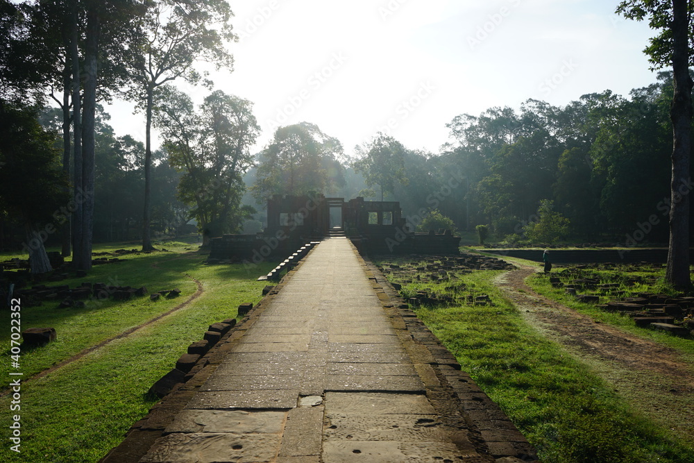 Sunlight and Straight road to Baphuon temple , Angkor Thom, Bayon, Khmer architecture in Siem Reap, Cambodia, Asia, UNESCO World Heritage
