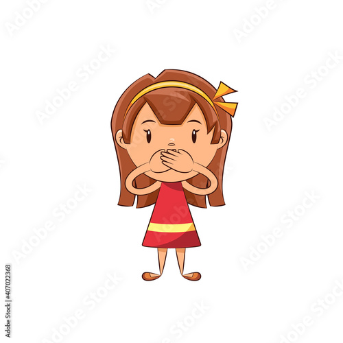 Girl covering her mouth, cute child