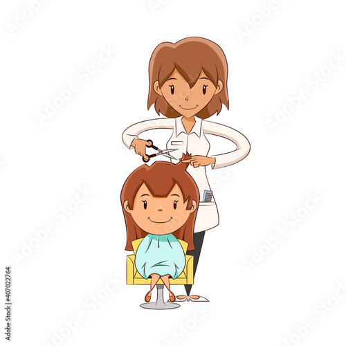Girl getting a haircut, happy cute child