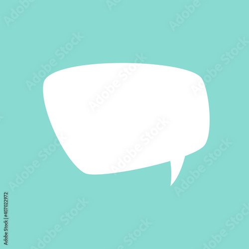 white chat speech bubble with shadow on powder blue background.