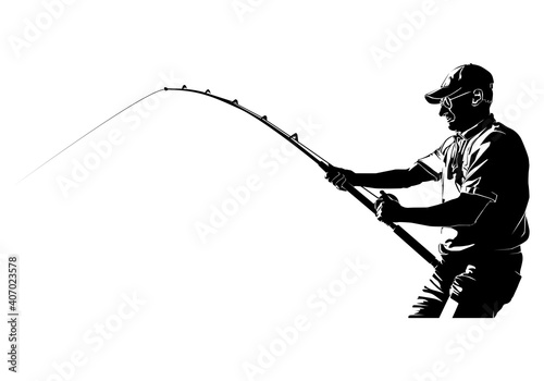 Fly fisherman fishing.graphic fly fishing.clip art black fishing on white background - Vector
