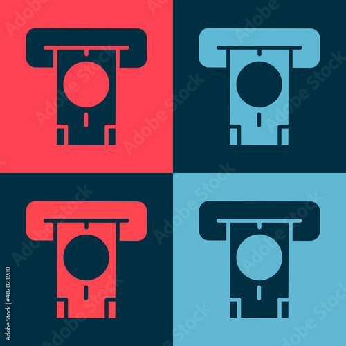 Pop art ATM - Automated teller machine and money icon isolated on color background. Vector.