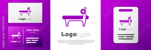 Logotype Bench with barbel icon isolated on white background. Gym equipment. Bodybuilding, powerlifting, fitness concept. Logo design template element. Vector.