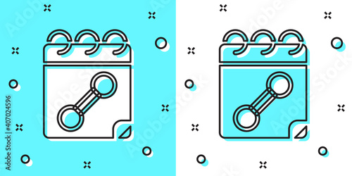 Black line Calendar fitness icon isolated on green and white background. Training schedule. Random dynamic shapes. Vector.