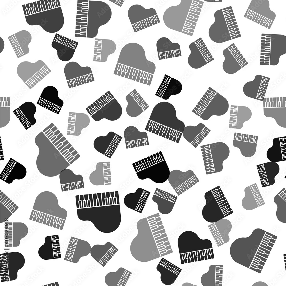 Black Grand piano icon isolated seamless pattern on white background. Musical instrument. Vector. Black Grand piano icon isolated seamless pattern on white background. Musical instrument. Vector.