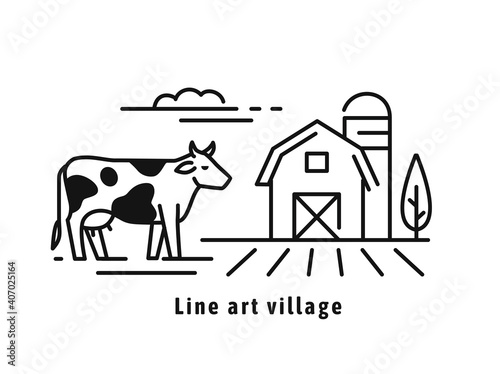 Cow on farm line icon
