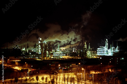Portrait of Xinjiang Karamay Petrochemical Plant at night