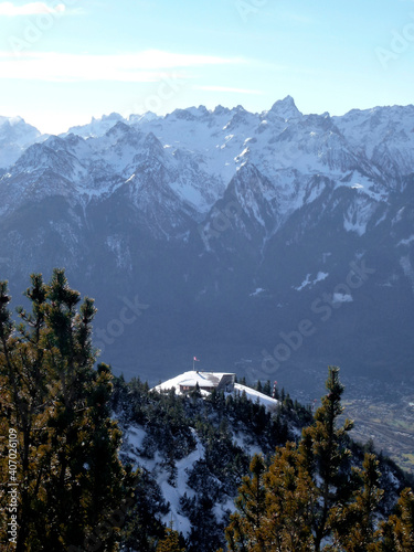 Winter hiking tour to Hoher Frassen mountain, Raggal, Austria photo