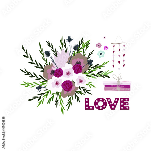 Cartoon style hand drawn illustration for Valentine's day. Greeting card design, tshirt print.