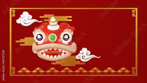 Chinese Lion on Chinese New Year_2021. 3d rendering