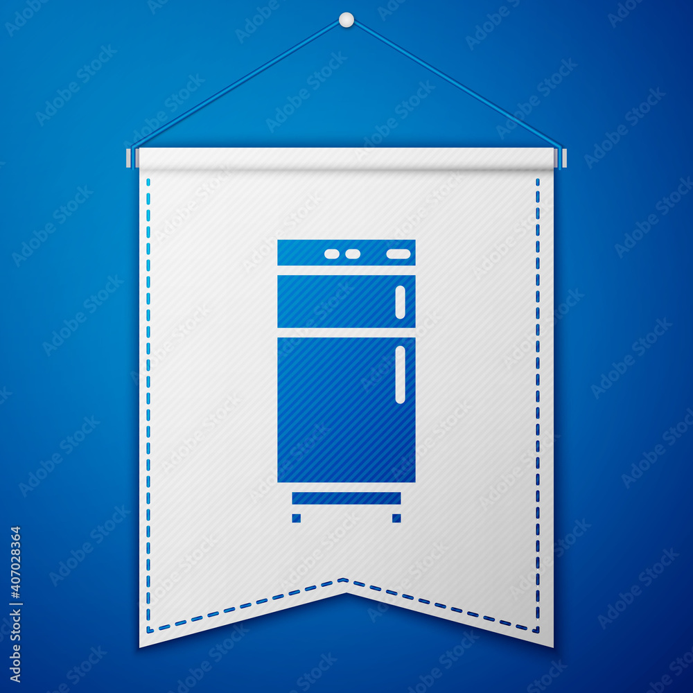 Blue Refrigerator icon isolated on blue background. Fridge freezer refrigerator. Household tech and appliances. White pennant template. Vector. Blue Refrigerator icon isolated on blue background. Fridge freezer refrigerator. Household tech and appliances. White pennant template. Vector.