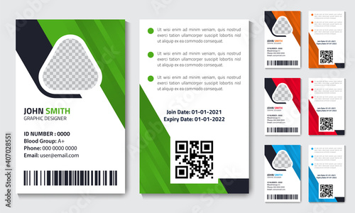 Simple vector office ID card design template. Creative Corporate Business identity card for employees with four color variations.