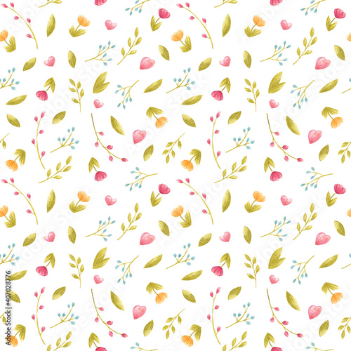 Wallpaper Mural Watercolor seamless floral spring pattern for kids textile with fine pink flower and leaves Torontodigital.ca