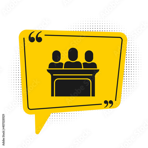Black Jurors icon isolated on white background. Yellow speech bubble symbol. Vector.