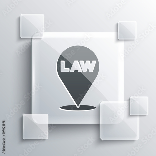 Grey Location law icon isolated on grey background. Square glass panels. Vector.
