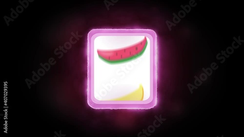 Cute Fruit coming with slot machine animation.
Loop apple, banana, watermelon with pink neon frame animation.