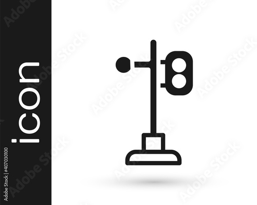 Black Train traffic light icon isolated on white background. Traffic lights for the railway to regulate the movement of trains. Vector.