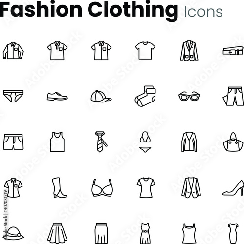 Fashion clothes and accessories icon set
