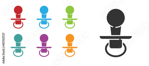 Black Baby dummy pacifier icon isolated on white background. Toy of a child. Set icons colorful. Vector.