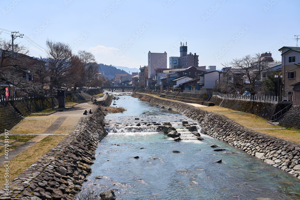 Fototapeta premium landscape with river and houses
