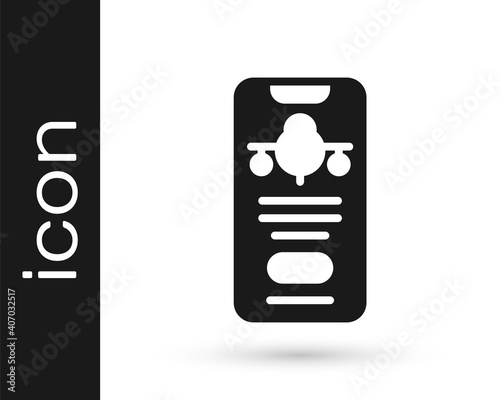 Black Smartphone with electronic boarding pass airline ticket icon isolated on white background. Passenger plane mobile ticket for web and app. Vector.