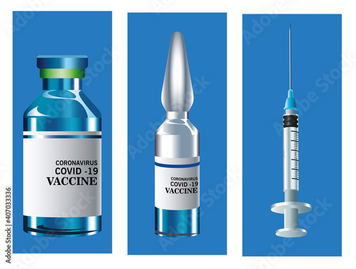 bundle of three covid19 virus vaccine set icons
