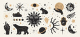 Collection of Mystical and Astrology objects in boho style. Vector illustration.