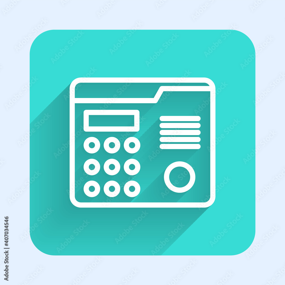 White line House intercom system icon isolated with long shadow. Green square button. Vector Illustration. White line House intercom system icon isolated with long shadow. Green square button. Vector Illustration.