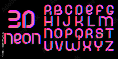3d Glitch effect font. Latin letters from A to Z. Trending 2021 typerface design. For music events, banner, flyer, cover design.