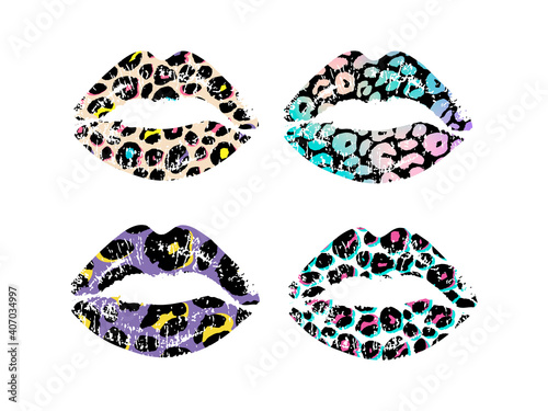 Leopard and lips vector shirt isolated print set