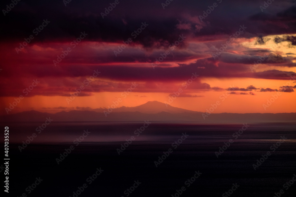Etna sunset over the sea