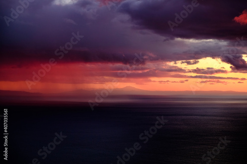 Stromboli sunset over the sea