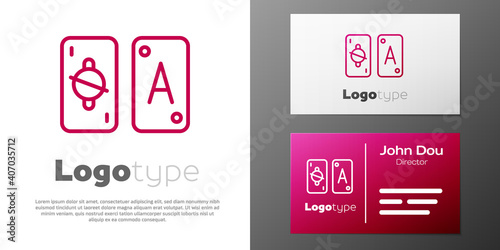 Logotype line Tarot cards icon isolated on white background. Magic occult set of tarot cards. Logo design template element. Vector.