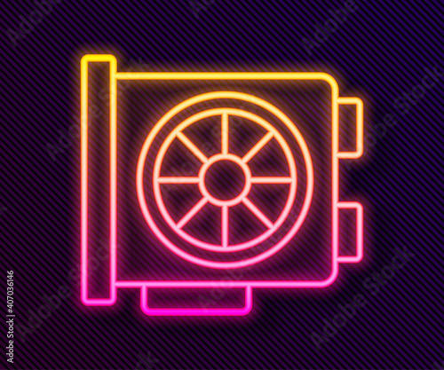 Glowing neon line Video graphic card icon isolated on black background. Vector.