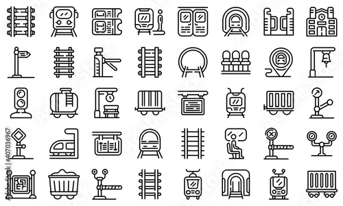 Railway platform icons set. Outline set of railway platform vector icons for web design isolated on white background